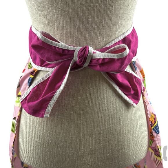 Cupcake Apron Kitchen Baking Ruffle Hem Cotton Tie Neck Waist Hot Pink OSFM - Picture 6 of 8